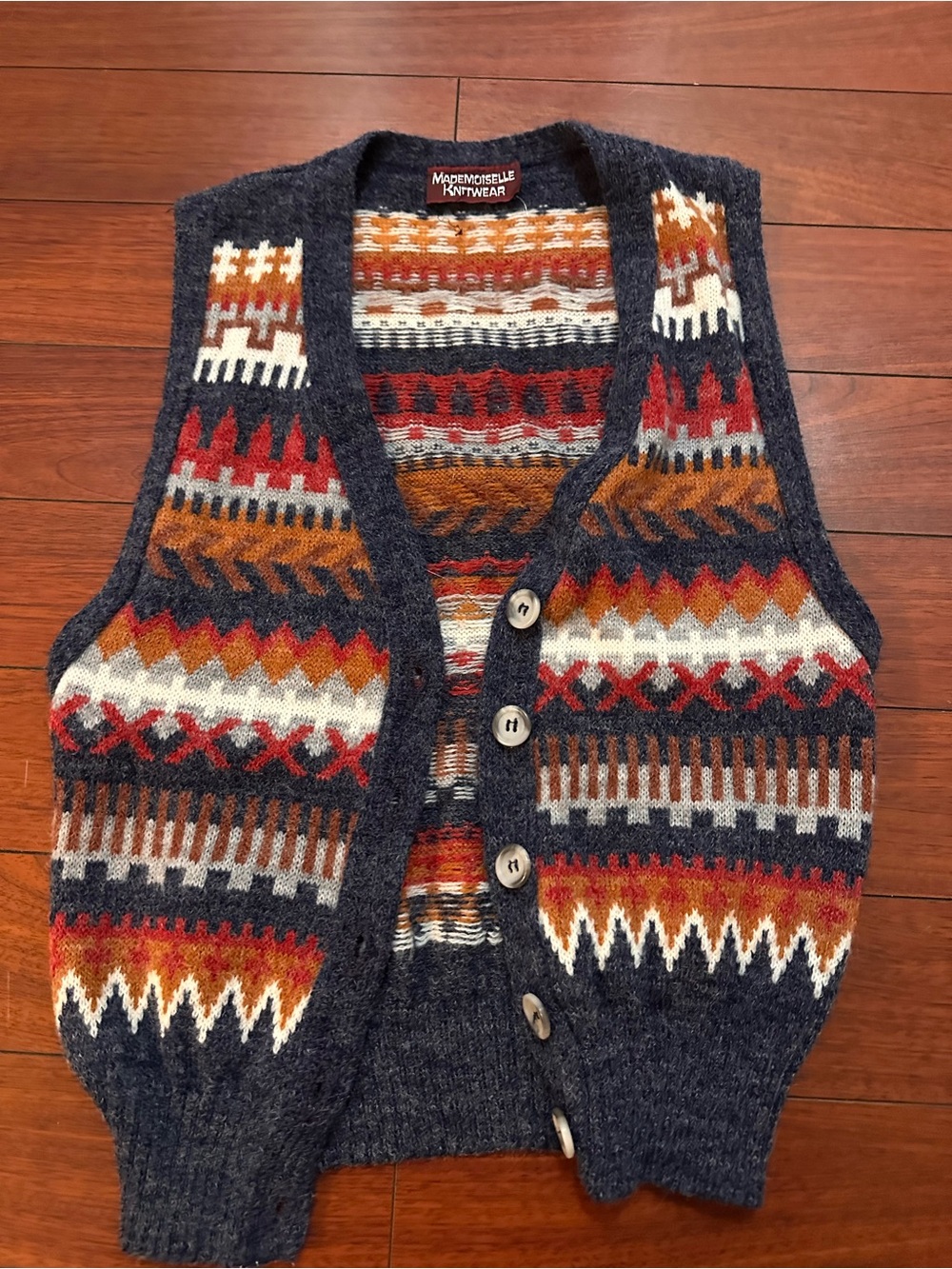 Mademoiselle Knitwear Navy Fair Isle Wool Vest